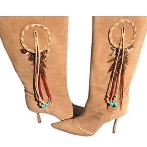Jimmy Choo Camel 68 Suede Knee High Boots